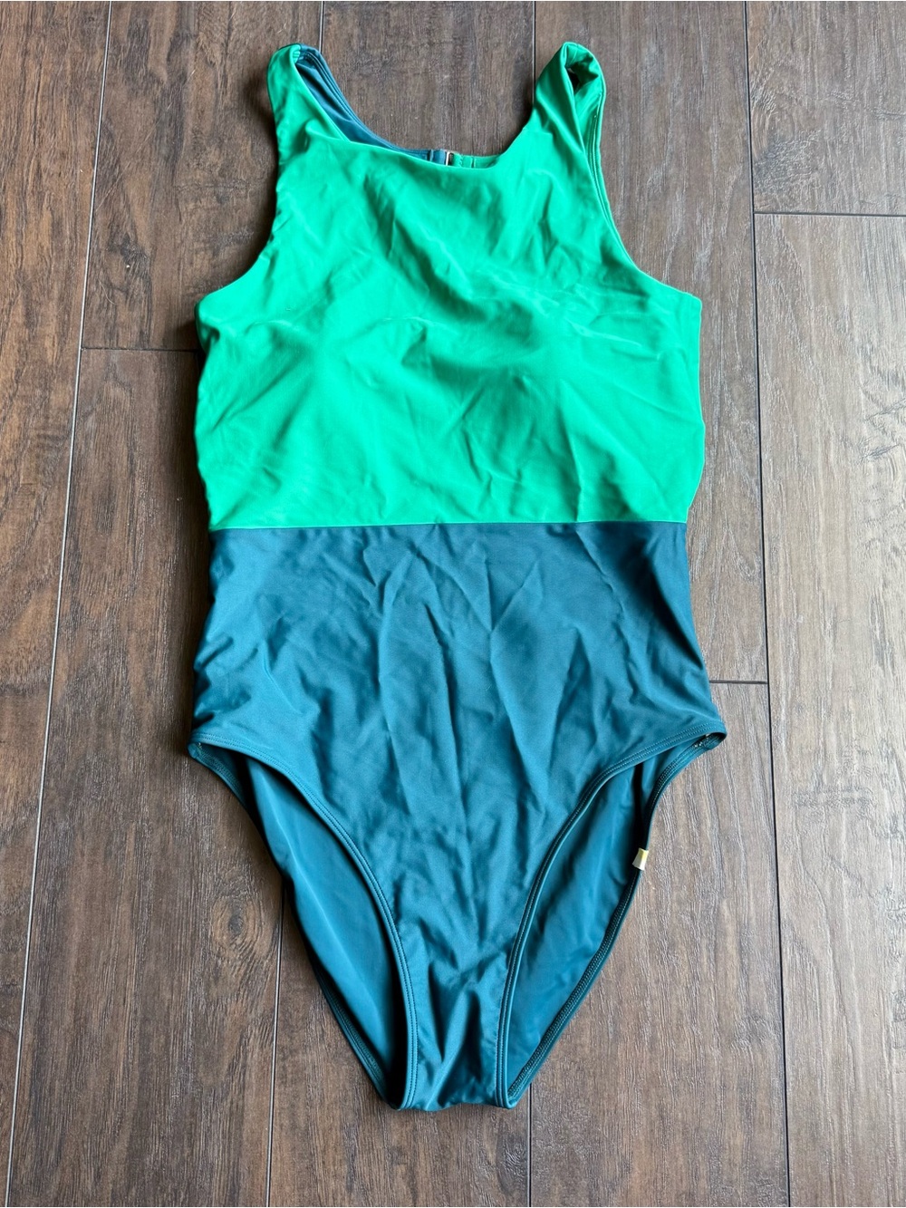 Summersalt One Piece Size 8 Green Blue High Neckline Open Back Colorblock